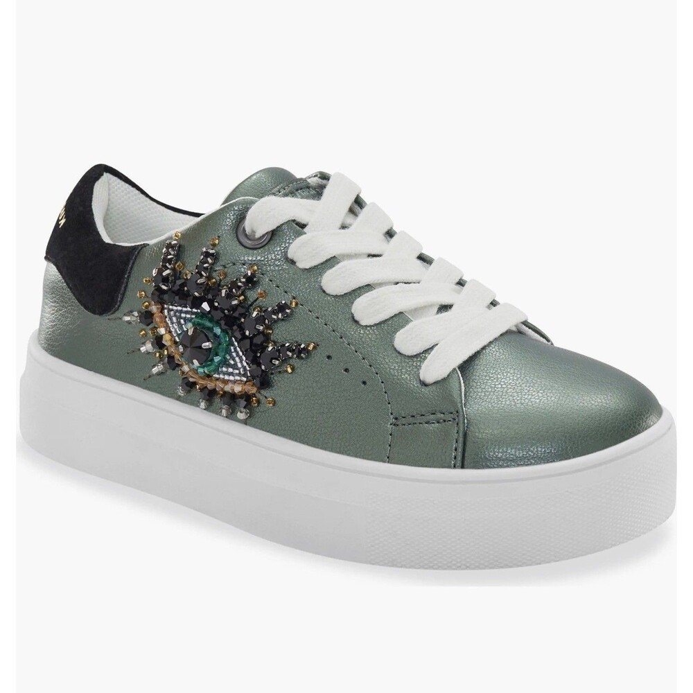 Kurt Geiger London Mini Laney Eye Sneakers Girls Size 11 Green Lace Up Shoes